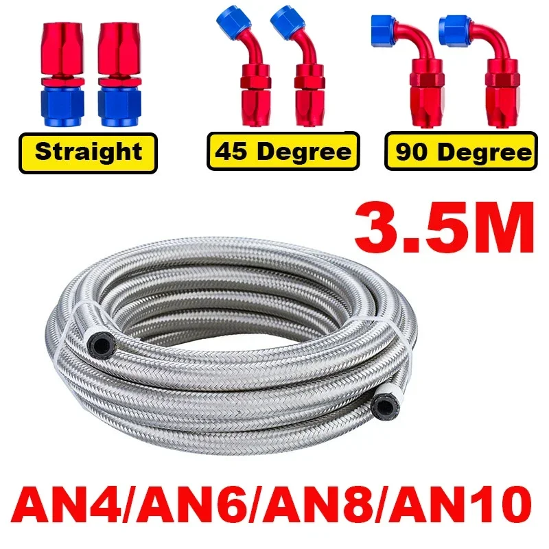 

3,5 м AN4 AN6 AN8 AN10, плетеный резиновый топливный шланг из нержавеющей стали CPE, 0/45/90 градусов, концевой штуцер шланга, адаптеры, линия шланга, комплект