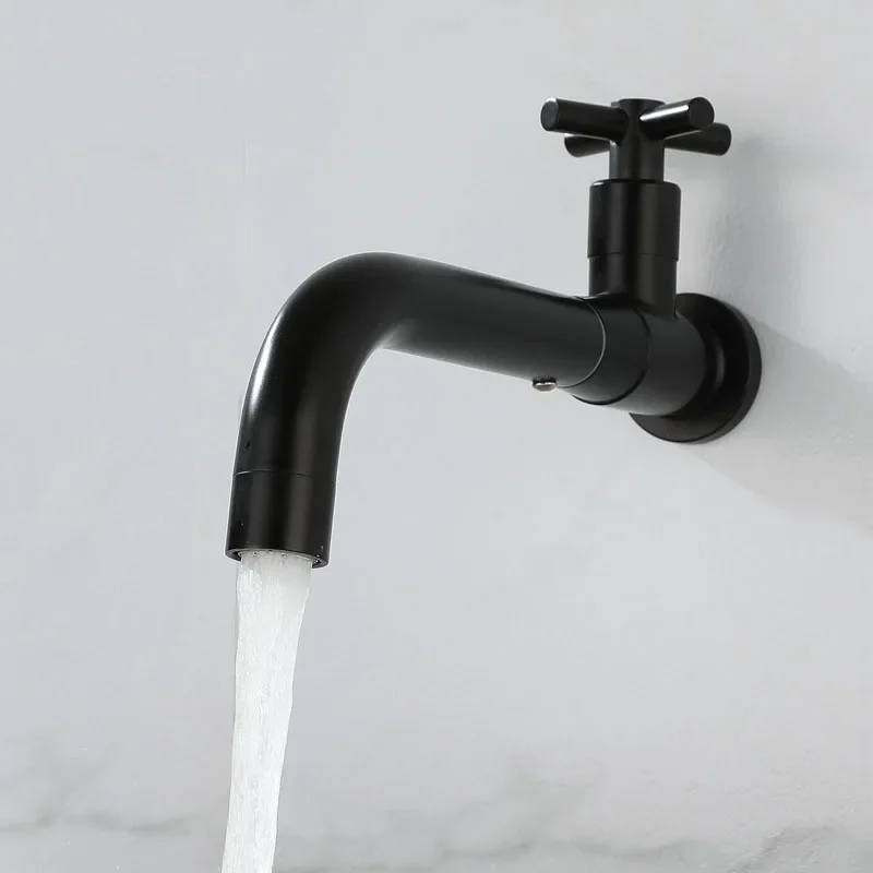 

Stainless Steel Wall Mount Single Cold Water Tap Basin Faucet Brushed Gold Basin Long Spout Lavatory ​Bib cock Mop Sink Faucet