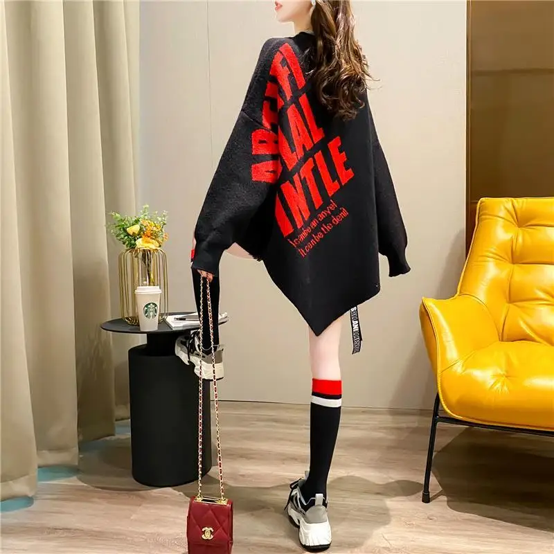 2023 Autumn/Winter Korean Edition New Irregular Mid Length Sweater Women's Fashion Knitwear Loose and Lazy Style Coat Trend
