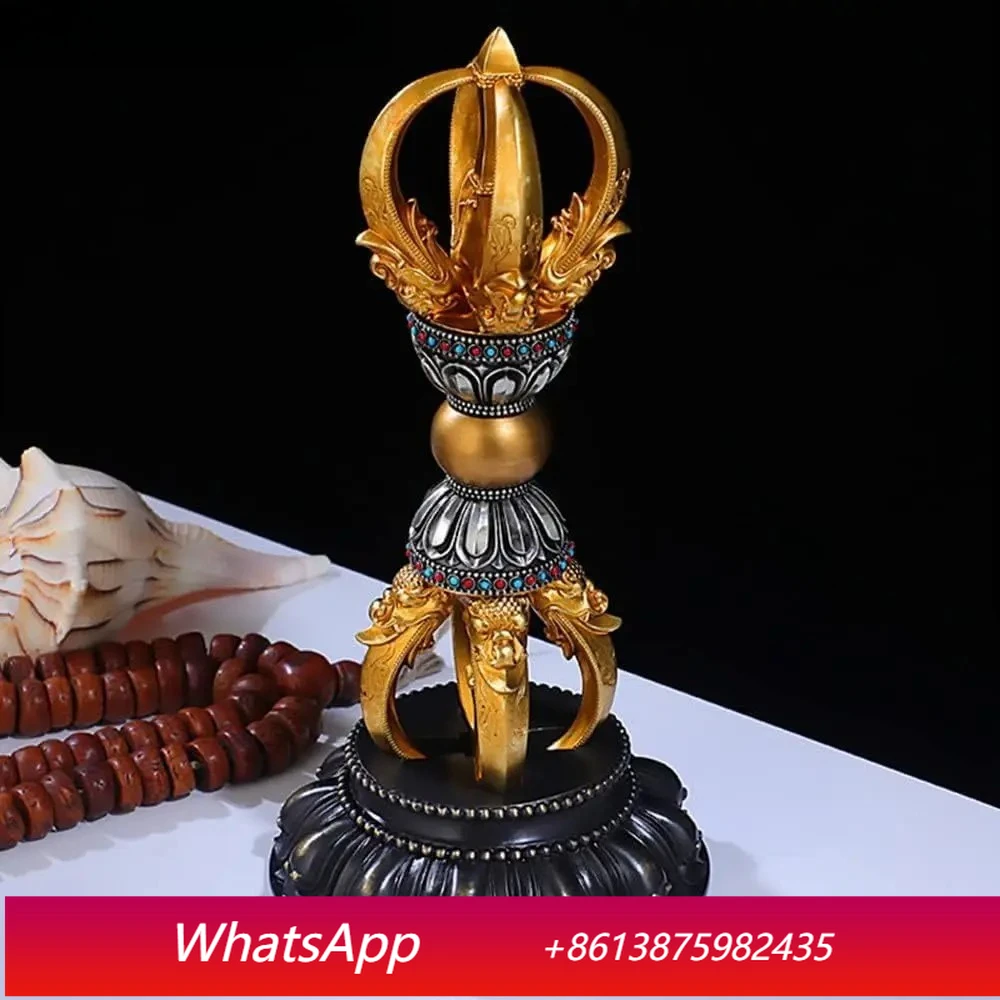 CX 21cm Copper Brass Five-pronged Vajra Dorje and Base Tibet buddhism gokosho statue Tantra Faqi Large size