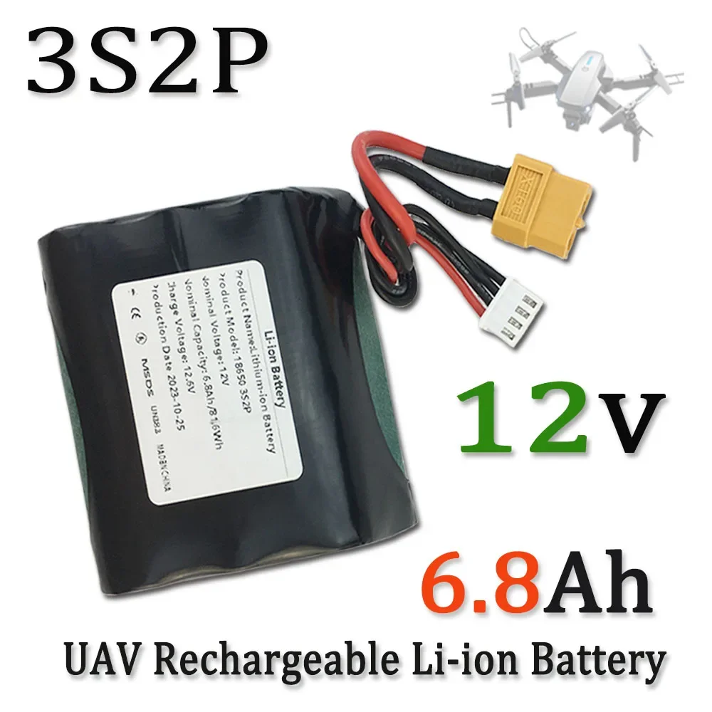 

3S2P 12V 6.8Ah 12.6V High Capacity UAV Rechargeable Li-ion Battery For Various RC Airplane Quadrotor XH2.54-4P XT60