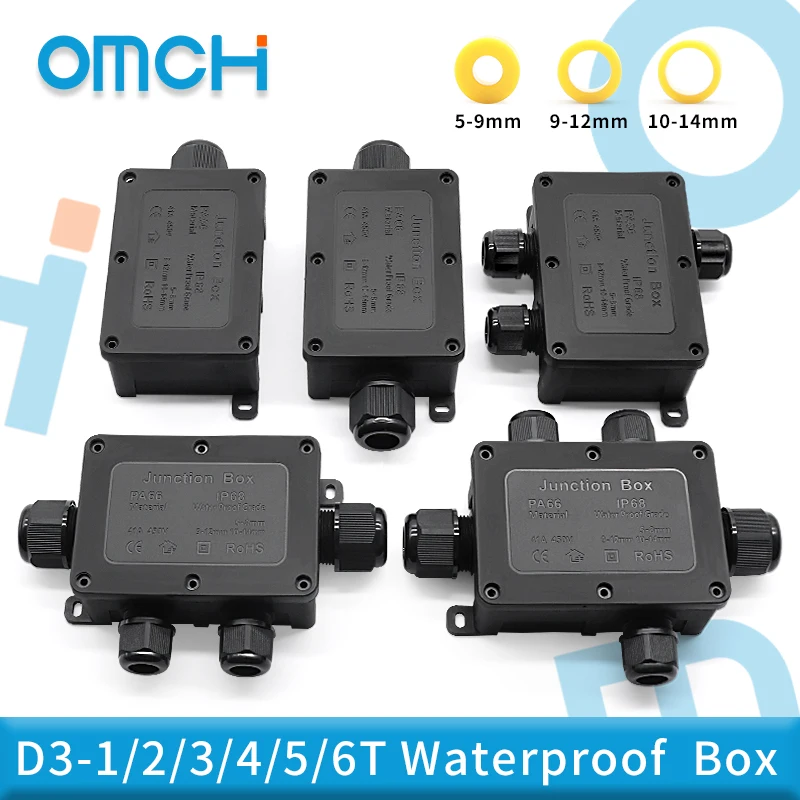 OMCH IP68 multi-entrée multi-sortie connecteur de boîte de jonction étanche bornier à connexion rapide 450V 41A entrée de câble 5-14mm