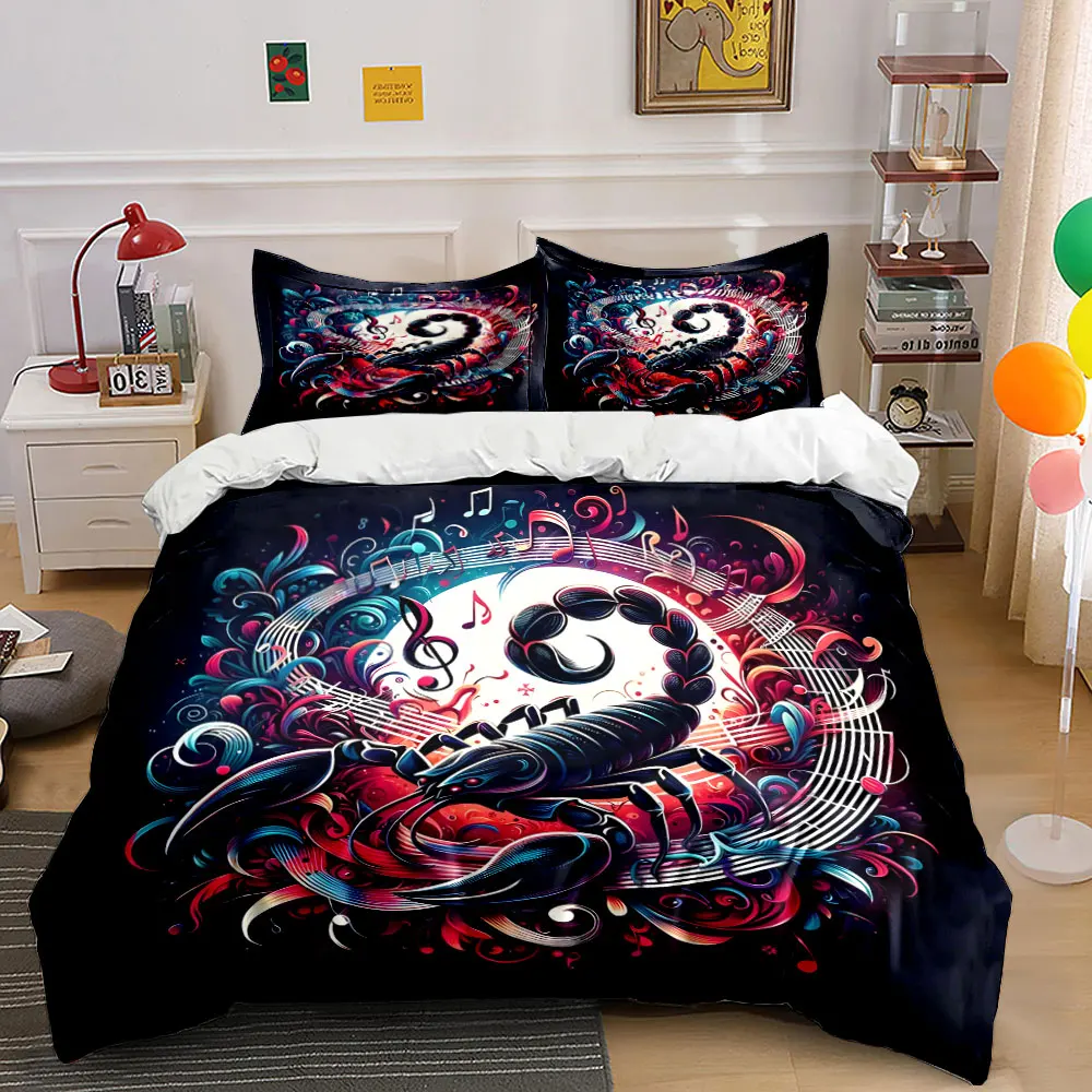 

"Scorpion Music Art Set" Bedding Set with 1 Duvet Cover 2 Pillowcases Single Double King Queen, Gift