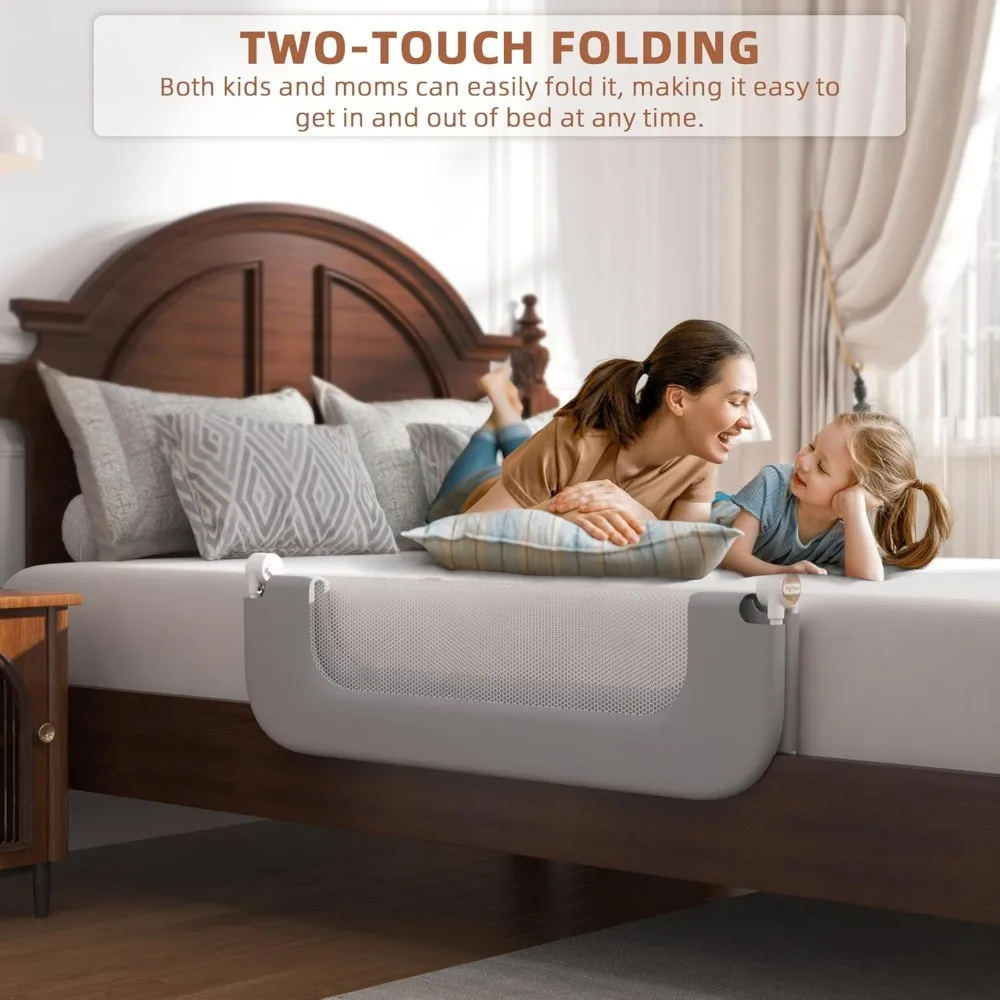 Adjustable & Foldable Toddler Bed Rail Guard, Height Adjustable for Twin to King Beds, Grey 32IN