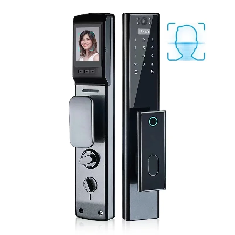 TUYA wifi APP passcode push pull main door smart door lock with video camera sliding door locks