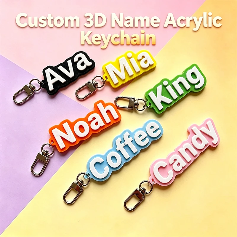 Custom 3D Letters Name Acrylic Keychain Nameplate Tag Keyring Personalized Colored Bag Charm Car Key Ring Accessories Woman Man