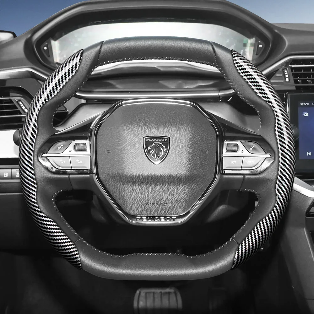 Carbon Fiber Sports Anti-Slip Segmented Steering Wheel Cover Suitable for Peugeot 208 E-208 308 / 308 SW E-308 3008 408 508