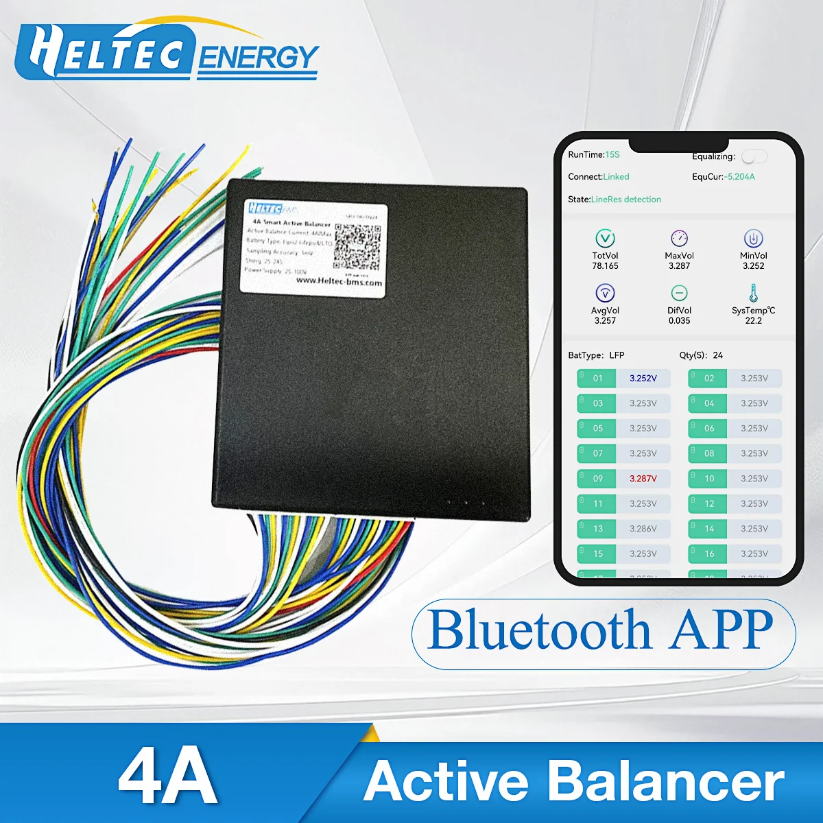 HeltecBMS  4A Smart Active Balancer 8S 10S 13S 14S 16S 20S 21S 22S 24S Lifepo4 / Li-ion/ LTO Battery Equalization