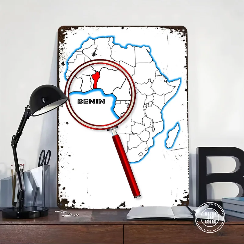 Benin Map Tin Poster Customized Wall Art Retro Vintage Metal Signs for Fans Room Decoration Home Decorations Wand Deko Interior