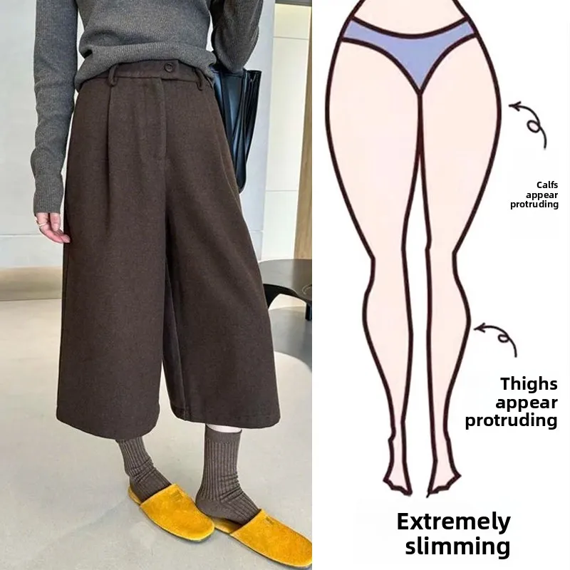 

High Waist Wide Leg Woolen Trousers for Women Casual Loose Slimming Straight Cut Autumn Winter plus Size Fashion plus Size