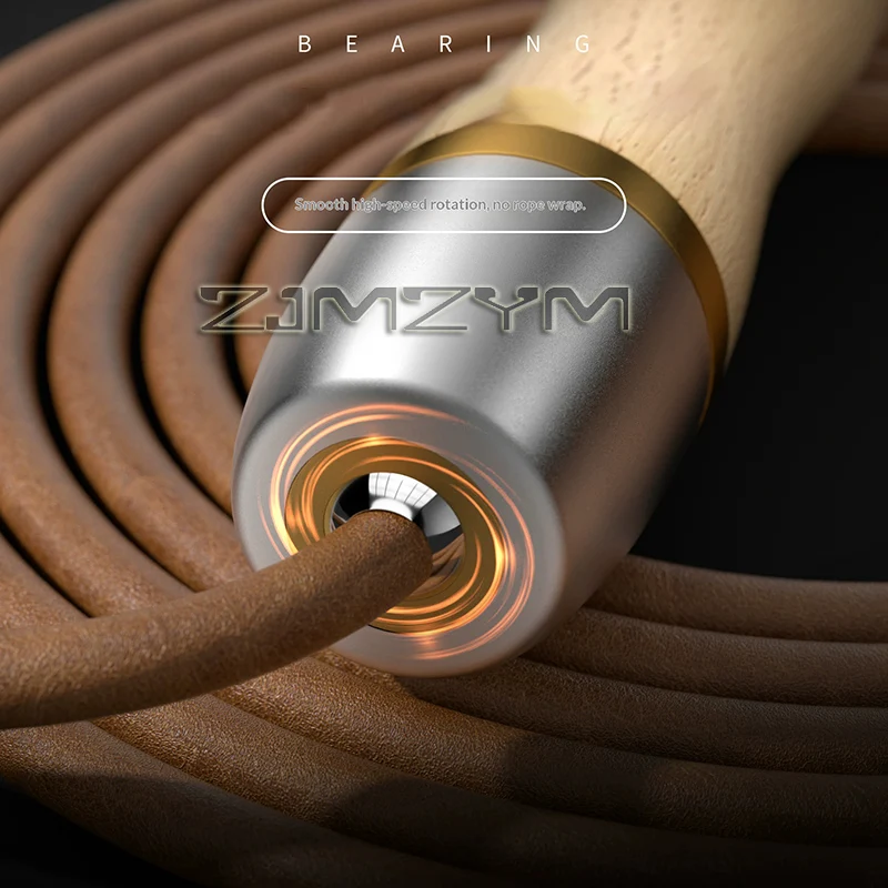 3 Meters Leather Ball Bearing Jump Rope Wood Handle Adjustable Skipping Jump Rope for Adults Athletic Fitness Exercise Jump Rope