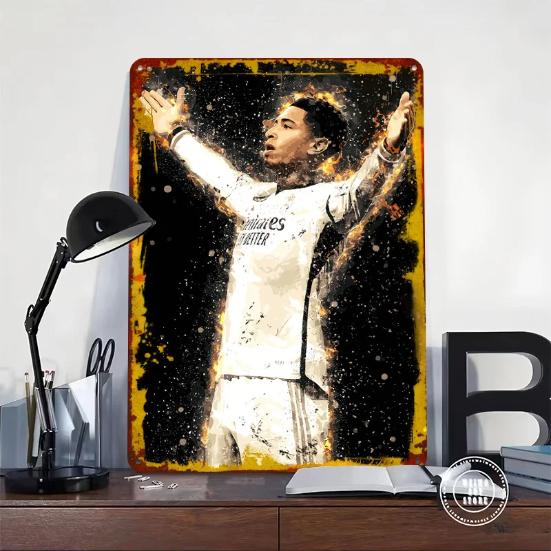 Jude Bellingham Vector Burn Poster Customized Vintage Metal Signs Wall Art Retro Tin Plaque for Fans Decoration Garage Wand Deko
