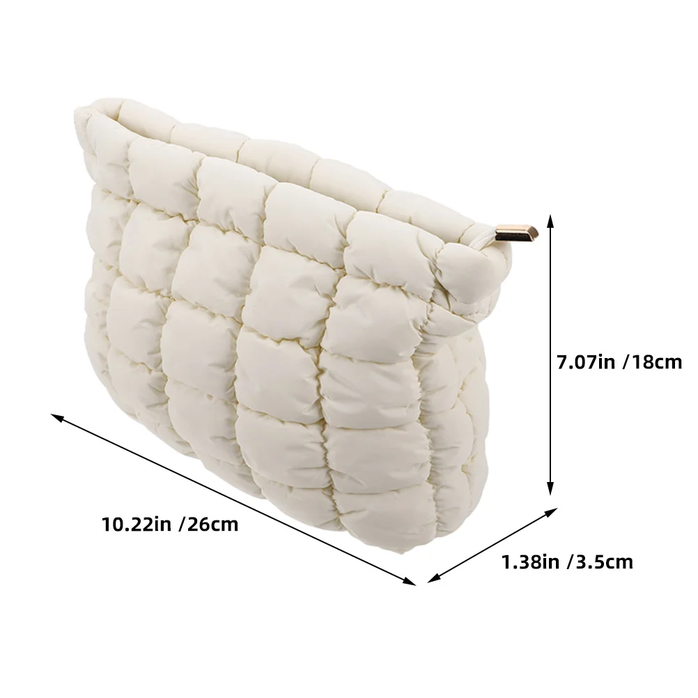 2Pcs Portable Puffer Bag Quilted Travel Makeup Organizer Soft Makeup Brush Lipstick Toiletries Pouch for Women