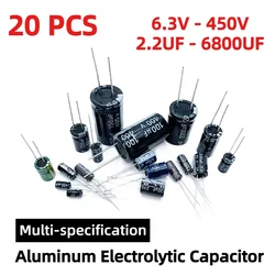 20PCS Aluminum Electrolytic Capacitor 6.3V 10V 16V 25V 35V 50V 400V 450V 22UF 100UF 220UF 330UF 470UF 680UF 1000UF 2200UF 20%