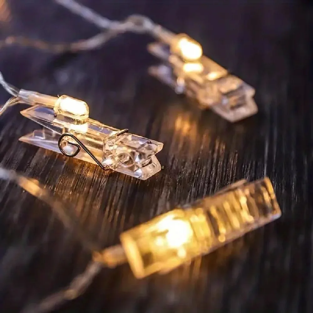 Cordas de luz com clipe para foto, luzes de fadas alimentadas por bateria, atmosfera de festival, luzes de decoração para loja, bar, quarto, festa, casamento