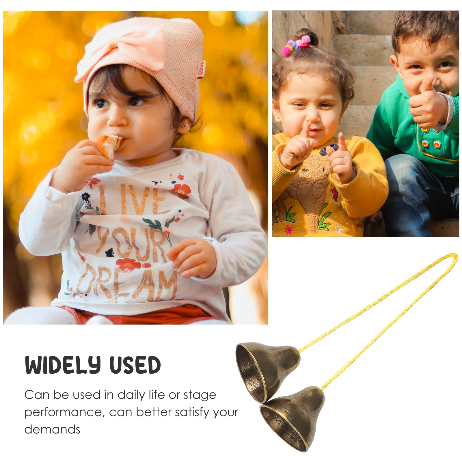 

s Thick Clear Tone Handheld Cymbal Bell Portable Percussion Instrument Sturdy Brass Chime for Kids Students Yoga Music Rhythm