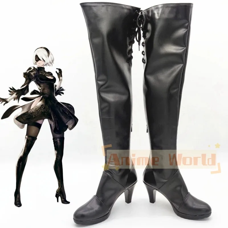 

NieR: Automata 2B YoRHa No.2 Type B Черные туфли Сапоги для косплея Карнавальные ботинки на Хэллоуин на заказ