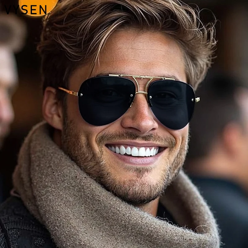 Oval Steampunk Sunglasses Men 2026 Luxury Brand Vintage Punk Oversized Semi-Rimless Double Beam Glasses Driving Eyewear Shades