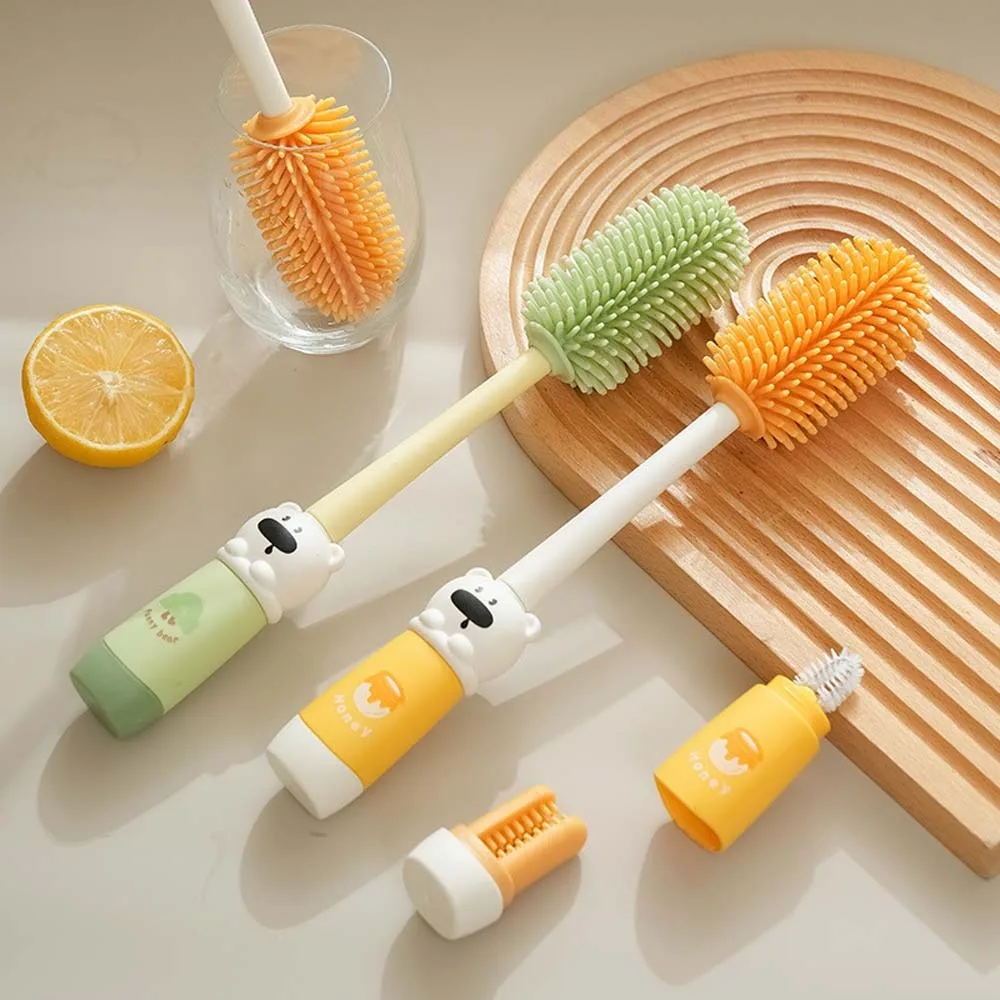 

Cute ABS Bottle Cleaning Brush Set TPR PC Baby Nipple Brush Kit 304 Steel Cartoon Bear Glass Cup Washing Tool Outdoor