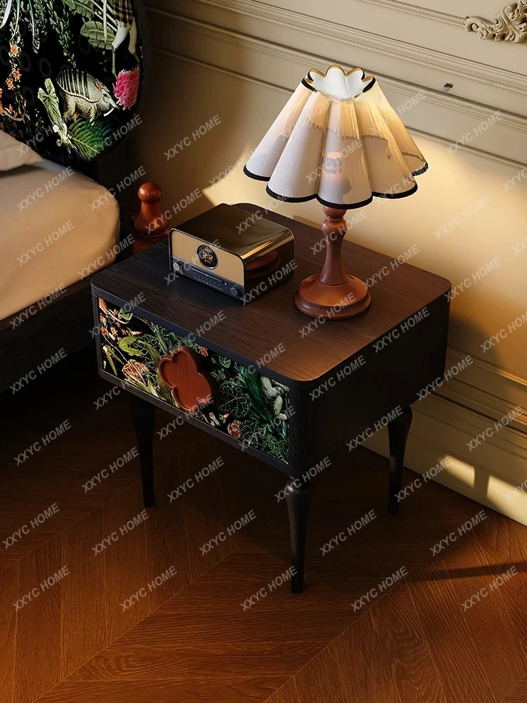 retro solid wood bedside table small apartment master bedroom ash wood bedside storage household simple