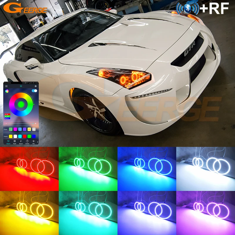 

For Nissan Skyline R35 GTR GT-R 2007-2016 Bluetooth APP Excellent Multi Color Ultra Bright RGB LED Angel Eyes Kit Halo Rings