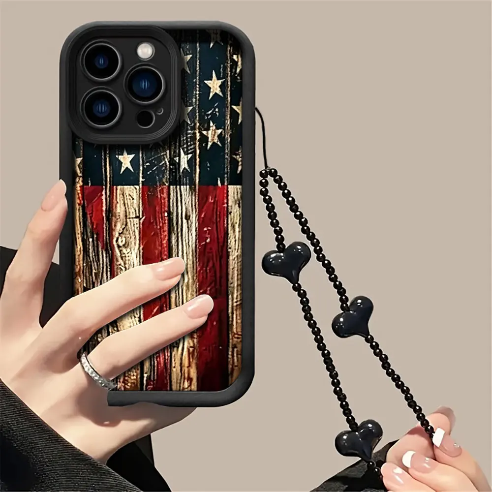 Anti-fingerprint Phone Cases For Samsung Galaxy S26 S25 S24 Ultra S23 S22 Plus A55 A54 A56 With Strap Retro American Flag Cover