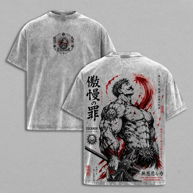 Escanor The Seven Deadly Sins Retro T Shirt Manga Vintage Washed Oversized T-shirt Men Women Clothing 100% Cotton Tees Clothes