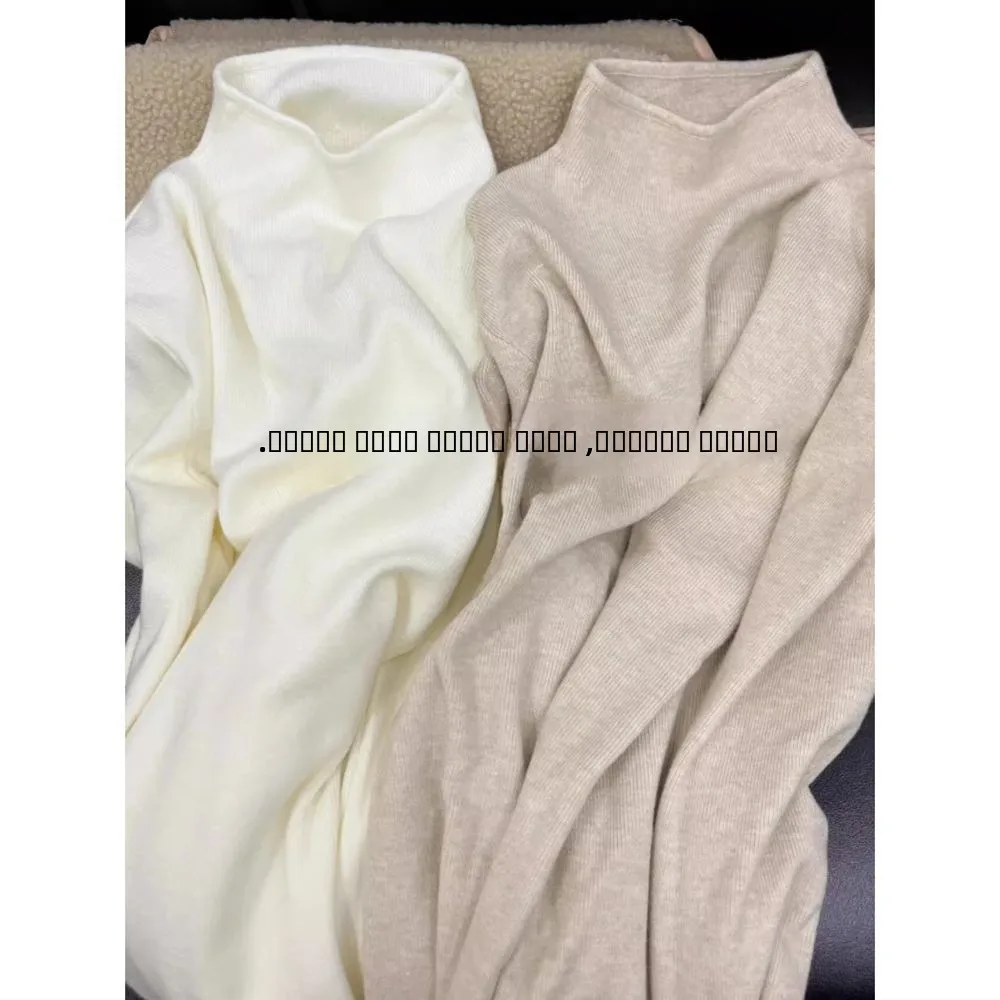 

Slim Fit Long Sve Knitted Sweater in Chestnut Color with Stand Collar Base Layer New Sle Autumn Winter Faion for Women