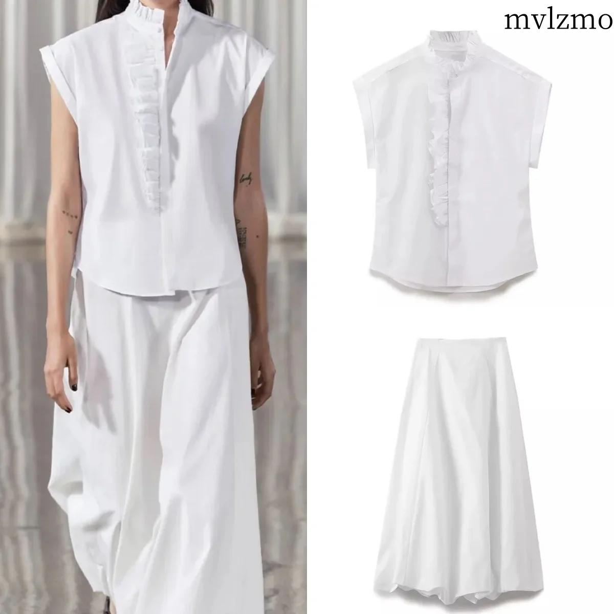 

2024 Summer Streetwear Women Party Long Skirts Zipper High Waisted A-Line Swing Female White Maxi Skirt Y2K
