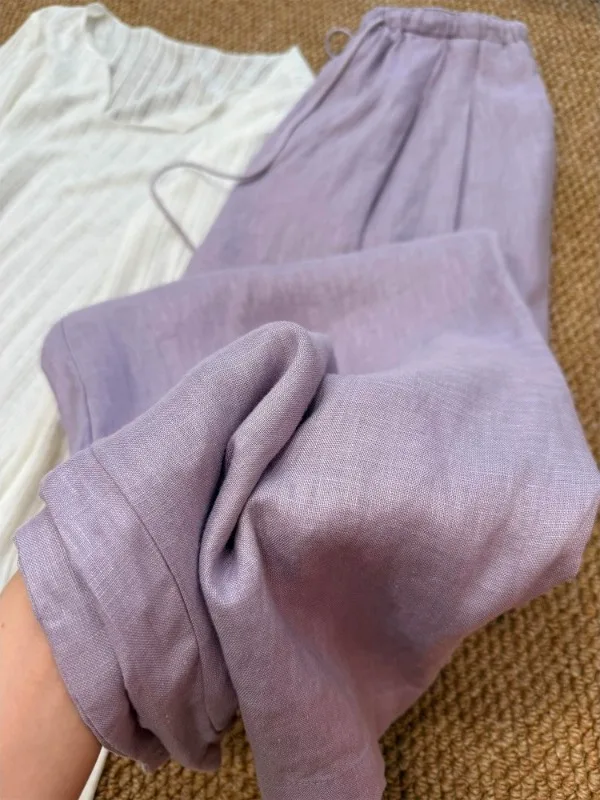 

Gentle Purple Cotton Linen Wide Leg Pants 2026 Summer New Style Super Beautiful Casual Straight Leg Pants Comfortable Breathable