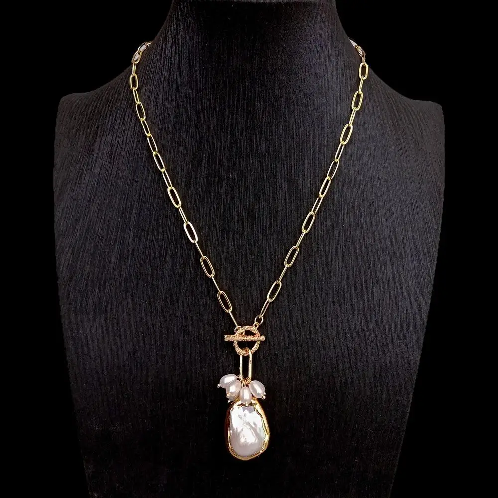 Y·YING White Keshi Pearl Pendant Gold Plated Chain Necklace Simple Gift Natural Pearl Jewelry Dropship