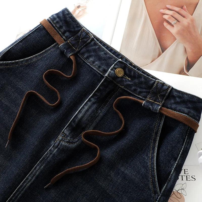 تنورة الدنيم الزرقاء للنساء، تنورة خريفية عالية الخصر على شكل حرف A، تنورة ضيقة، تنورة مستقيمة عصرية فضفاضة