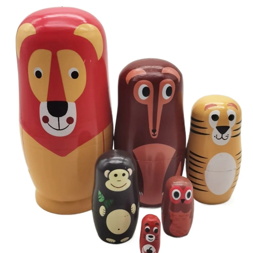 

Hand Paint Toys Wooden Russian Nesting Dolls Figurines Decorations Animal Matryoshka Doll Collection Craft