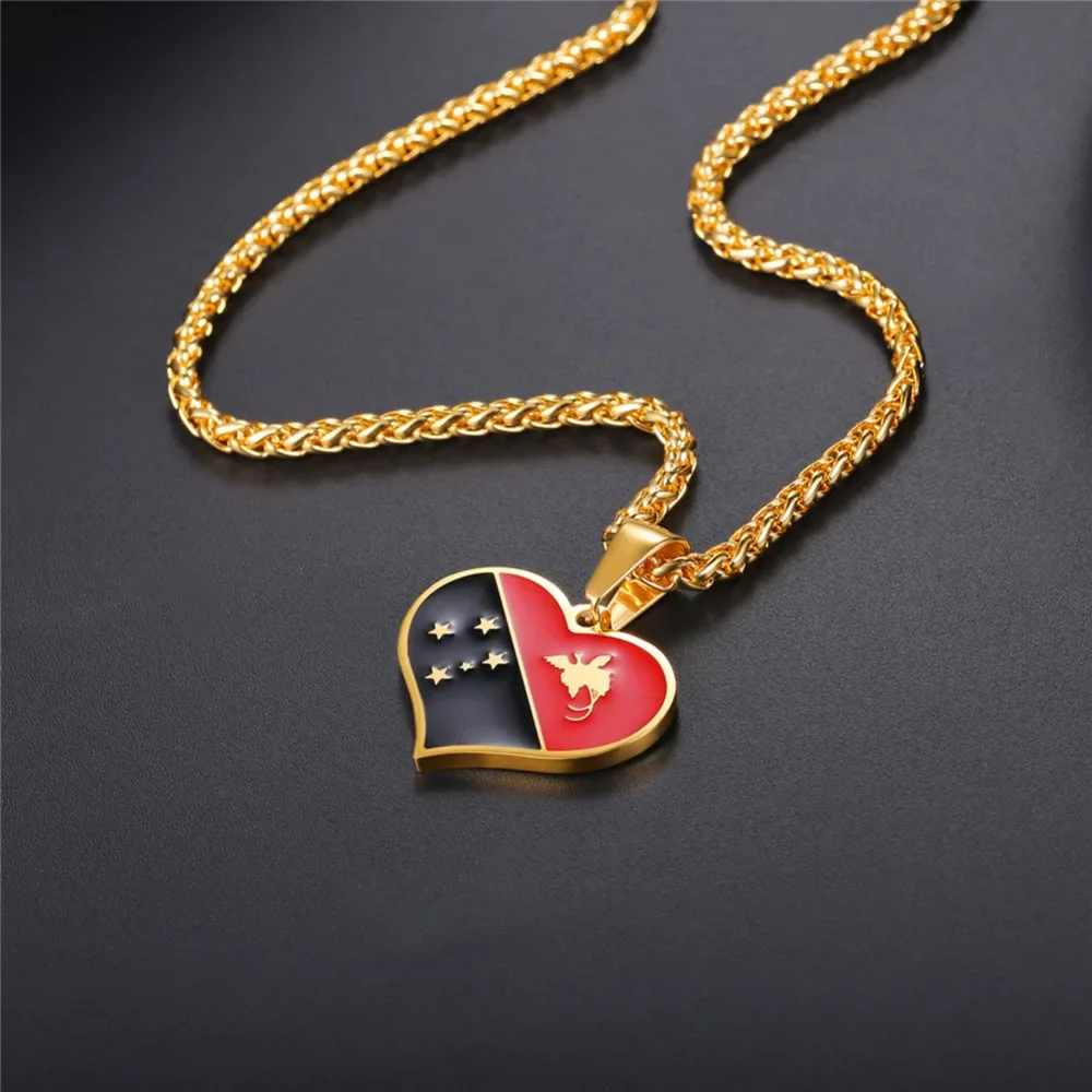

Stainless Steel Papua New Guinea Flag Necklace Pendant for Men Women with Chain Gold Color Heart Phoenix Star Jewely Gifts