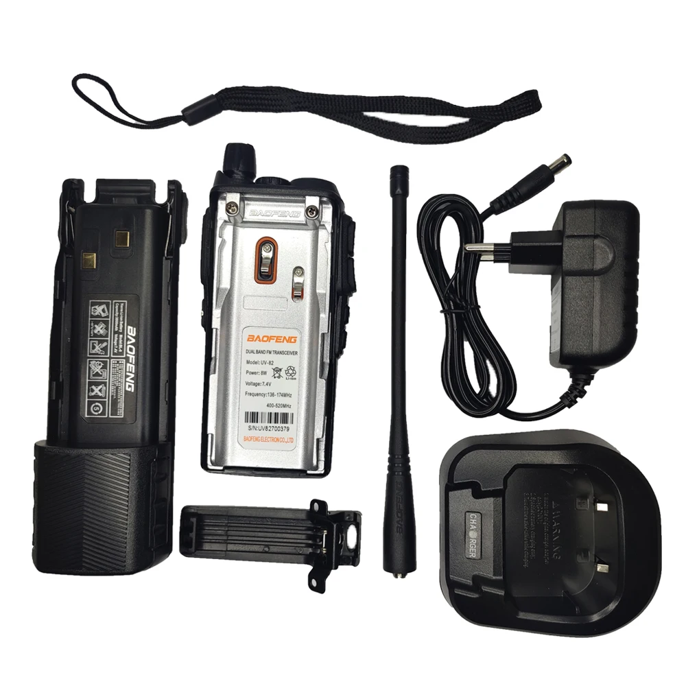 Baofeng-Long Range Walkie Talkie, UV82, 8W Ampliar Bateria, Rádio de Presunto de Alta Potência, Rádio bidirecional para caça