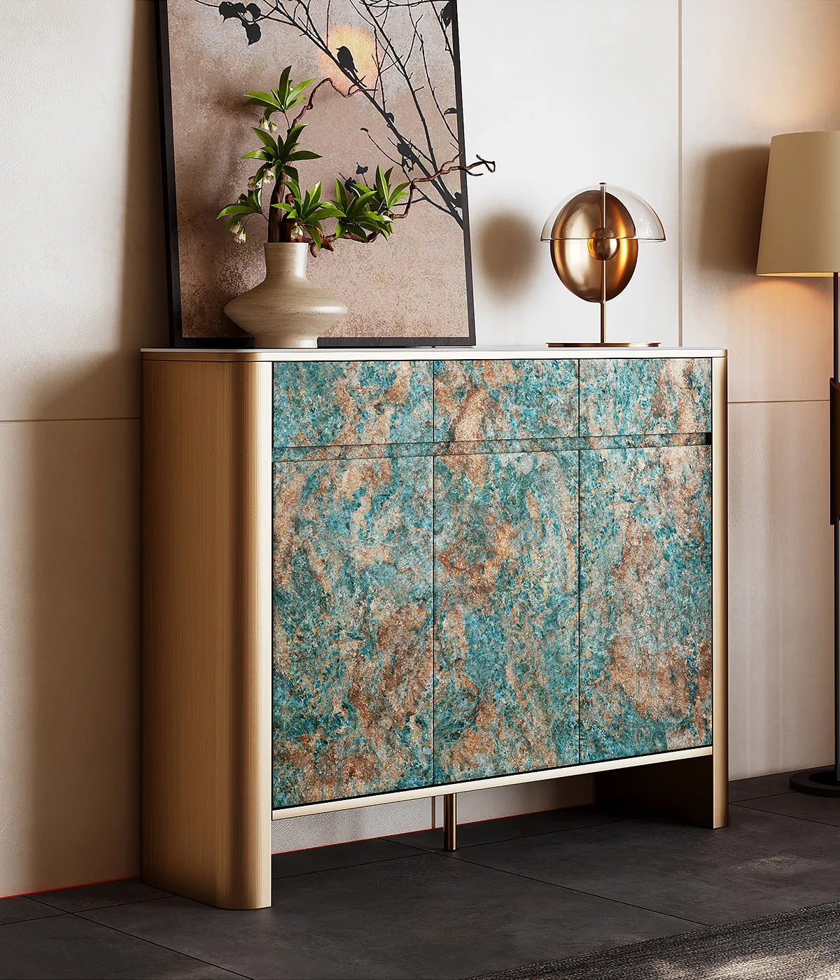 

Бытовой вход в итальянском стиле из массива дерева у настенного шкафчика, встроенный светильник для виллы, роскошный входной шкаф