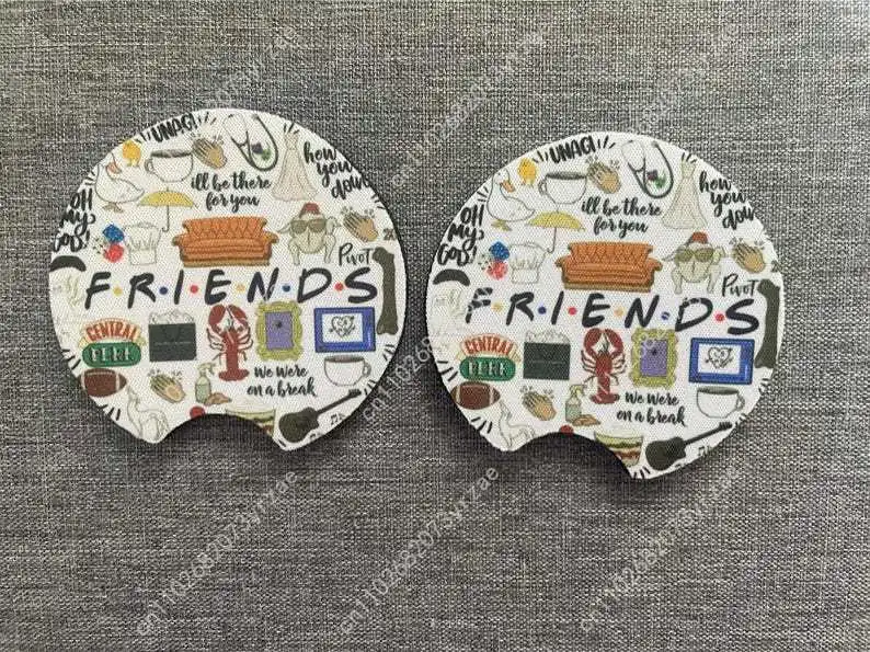 

Friends Car Coasters 2pcs Absorbent Anti Slip Car Coasters Scalding Waterproof Easy Clean Car Interior Accessories