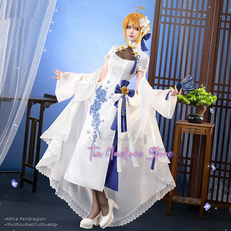 

Игра Fate/stay Night Altria Pendragon Saber Косплей disfraz Четвертая юбилей Cheongsam Белый шаль Парик Хэллоуин Вечеринка