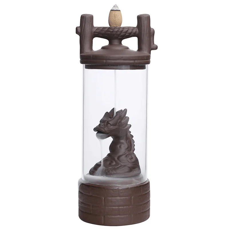 Zisha Dragon Backflow Incense Burner Windproof Cover Creative Home Desktop Craft Ornament