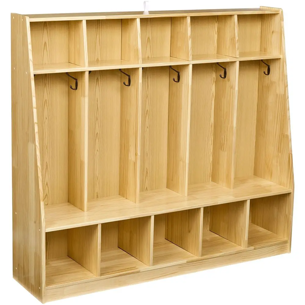 

Coat Locker, 5Section with Bench, Daycare Classroom Furniture, Backpack Storage, 13D x 54W x 48H, Natural Finish, Solid Pine Wo
