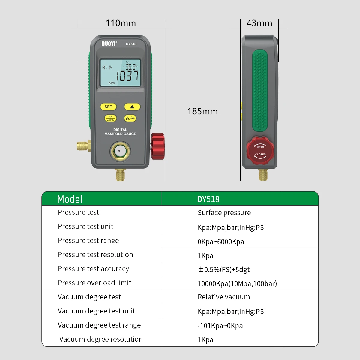 DUOYI DY518 manometro di refrigerazione collettore aria condizionata digitale vuoto HVAC Meter Freon manometro Test di temperatura