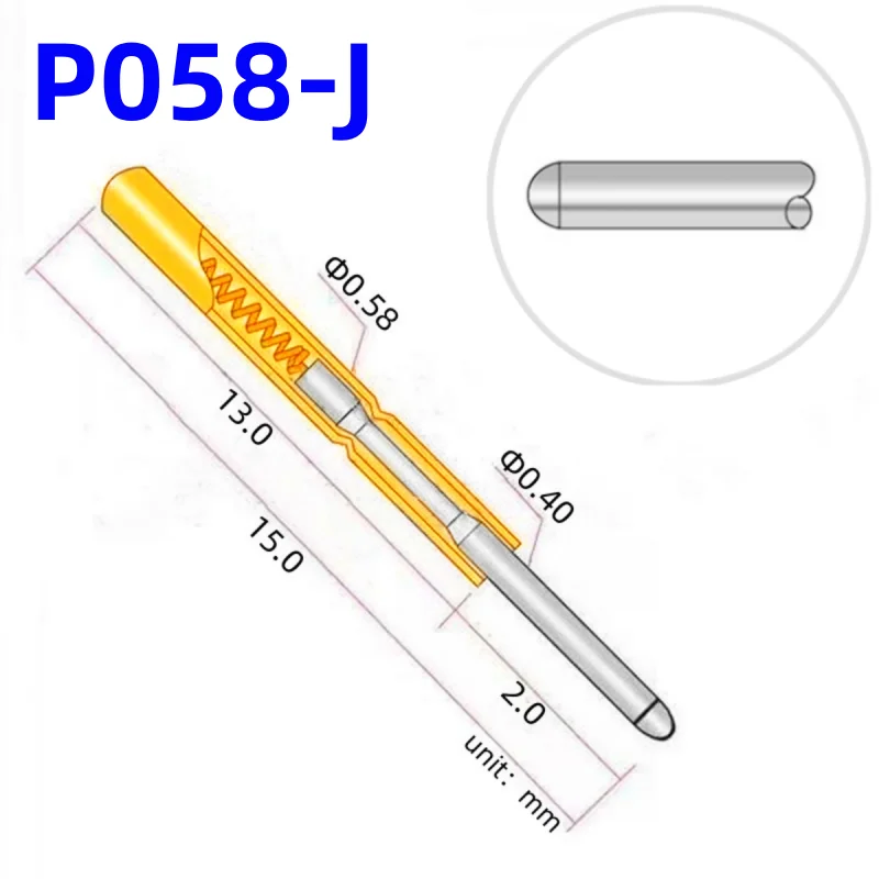 

20/100PCS P058-J Small Round Head Spring Test Probe Pogo Pin P058-J1 Dia 0.58mm Needle Length 15.0mm Circuit Board Test Pin