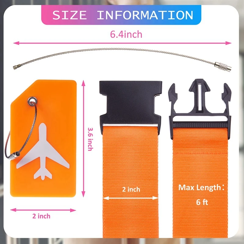 8 عبوات من أحزمة الأمتعة وأحزمة الأمتعة المصنوعة من السيليكون وعلامات حقائب السفر وإكسسوارات بديلة للسفر باللون البرتقالي