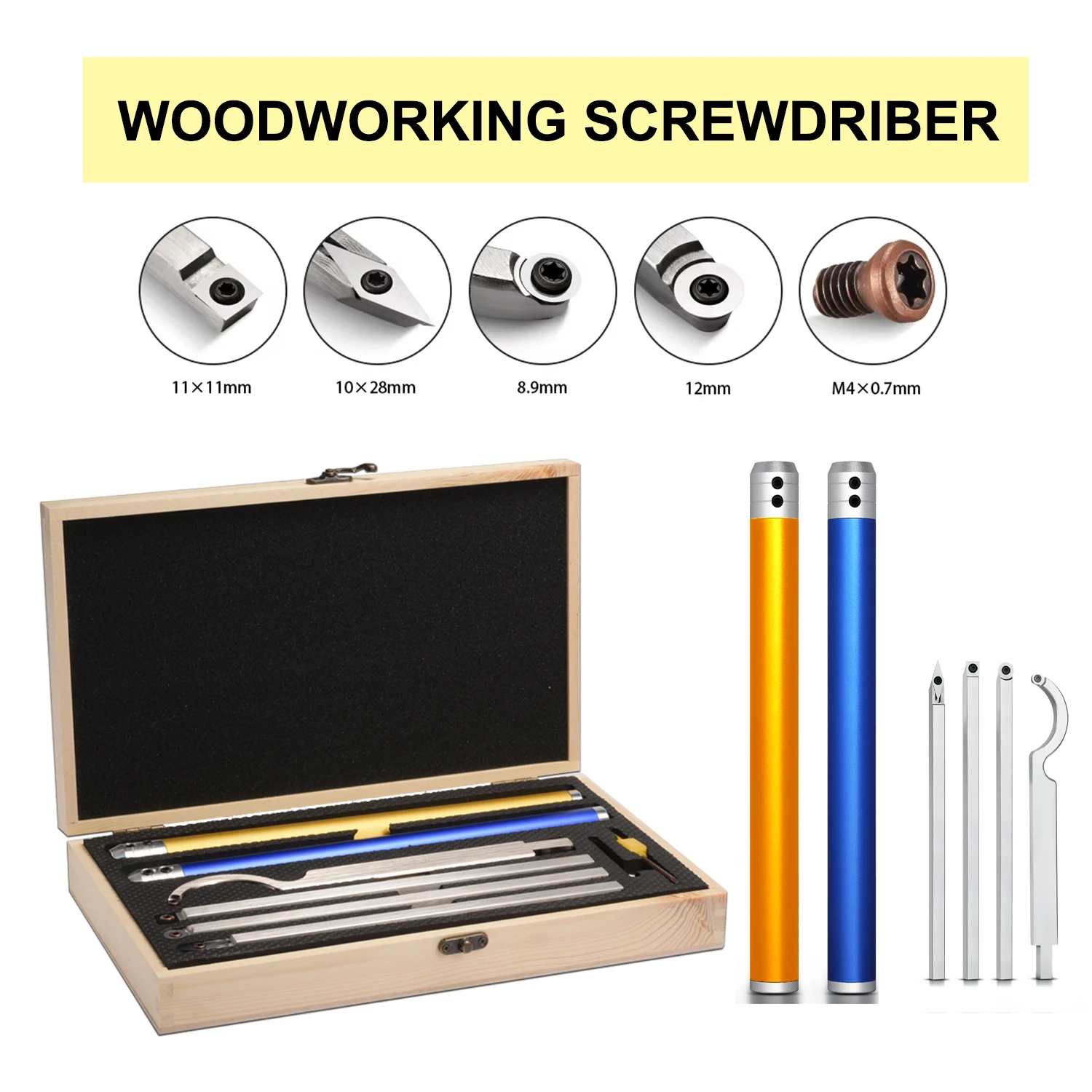 

6 in 1 Woodworking Tools Accessories Carbide Woodturning Tool Set Wood Turning Chisel Kit with Cutting Inserts & Box for Lathe