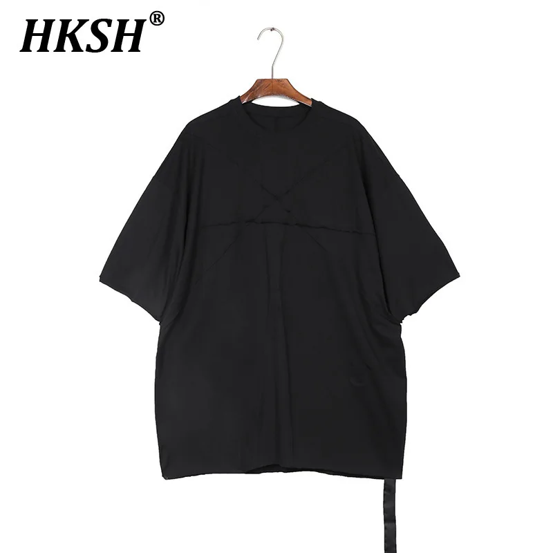 

HKSH Summer New Men's Chic T-shirts Dark RO Loose Fit Splicing Deconstructed T-shirts Half Sleeves Gothic Streetwear Tees HK1983