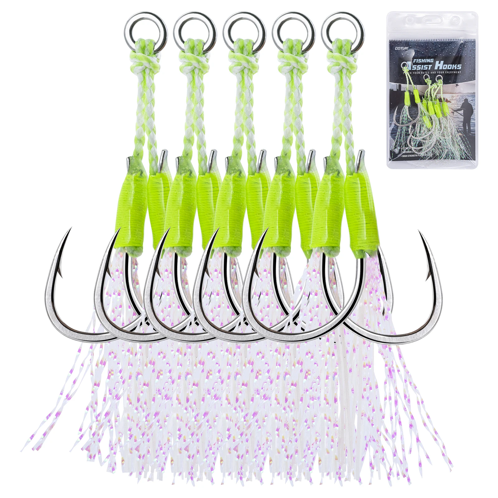 Goture Slow Jigging Fishing Cast Jigs Assist Hook #1-#4 Barbed Single Jig Hooks Thread Feather High Carbon Steel Fishing Lure