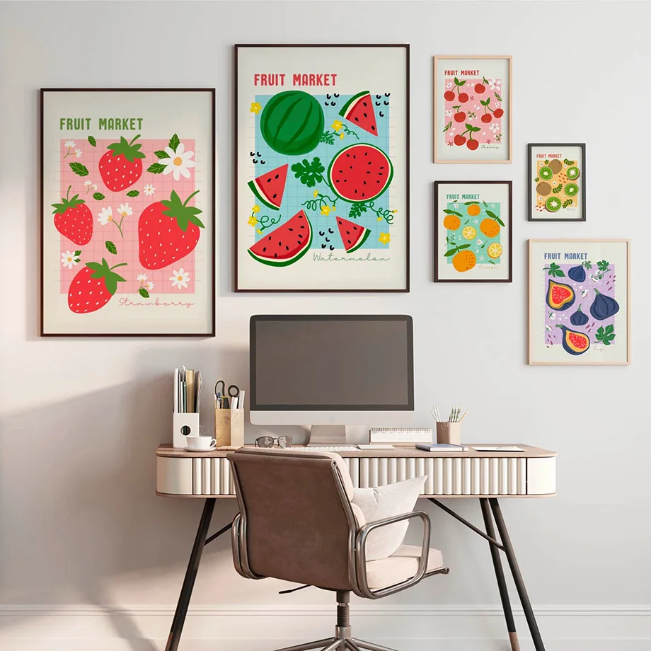 Fruit Market Strawberry Lemon Orange Banana Cherry Wall Art Nordic Posters Pictures For Living Room Decor Canvas Prints Painting