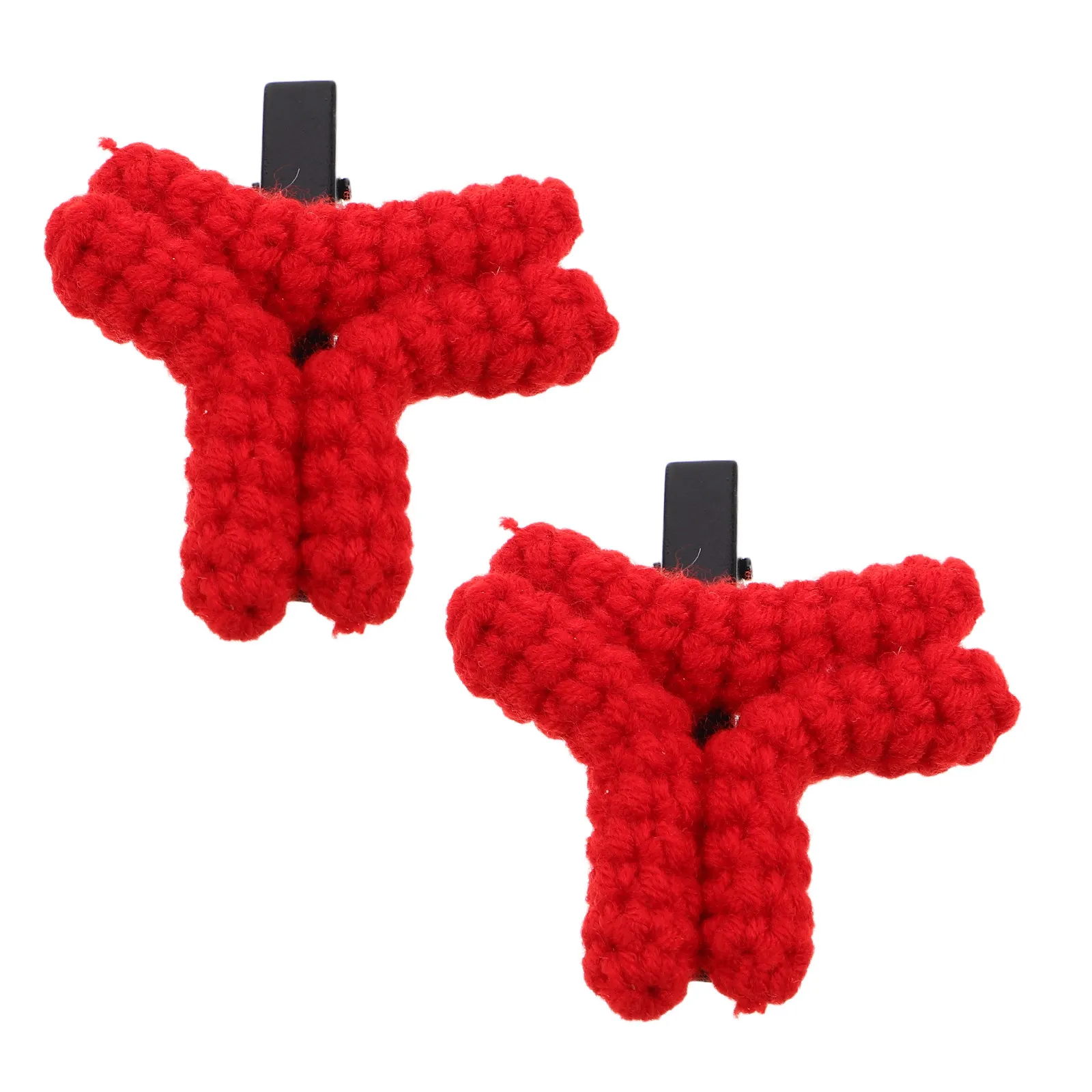 1Pair Red Mini Clips for Women Hand-Knitted Cute Cartoon Duckbill Barrette Fun Hair Styling Accessories for Bangs