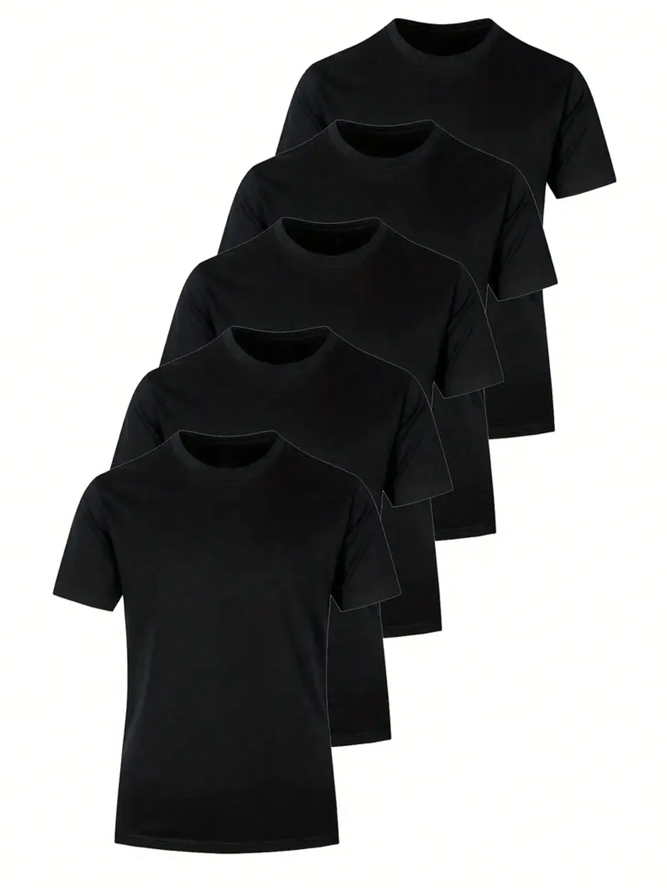 

5 Pack Men's Solid Black Crew Neck Short Sleeve T-Shirts for Summer Casual Wear