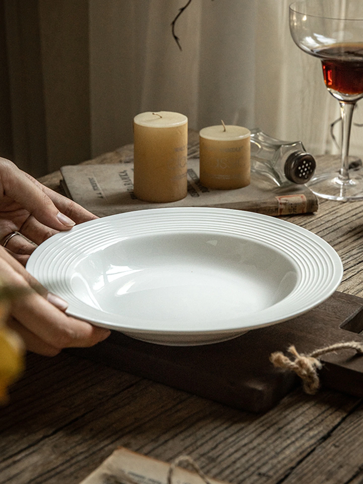 Jojos L PDstring85 Inch Tead Cerc Soup Plate Western Dinner Pasta Plate String Speed Pure Color round ape Deep Bowl